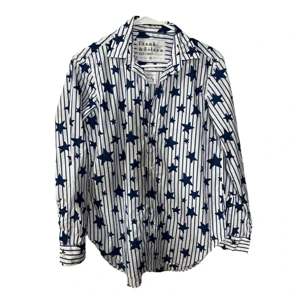 Frank & Eileen Women's Shirt Size Small Stars & Stripes Blue Long Sleeve - Picture 2 of 7